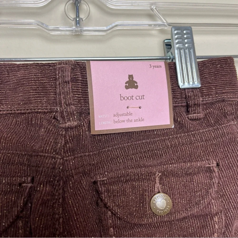 NWT BABY GAP GIRLS‎ BOOTCUT SPARKLY CORDUROY PANTS CORDS 3T 3 YEARS Brown